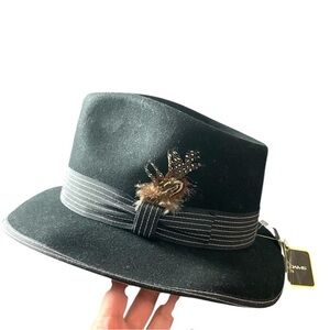 New Stacy Adams Homburg Wool Fedora Hat Octoberfest Hunter Black Extra Large